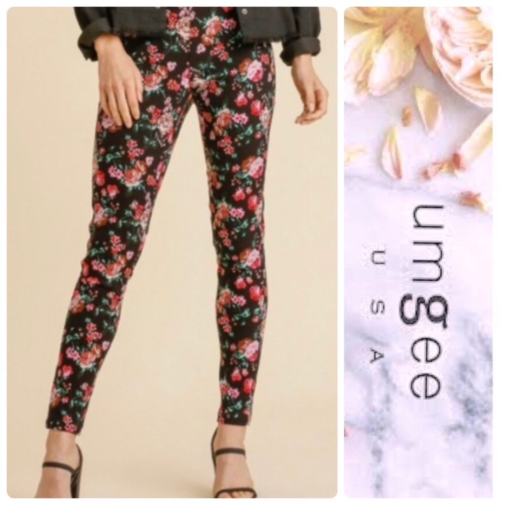 Umgee Brushed Cotton Floral Print Jeggins